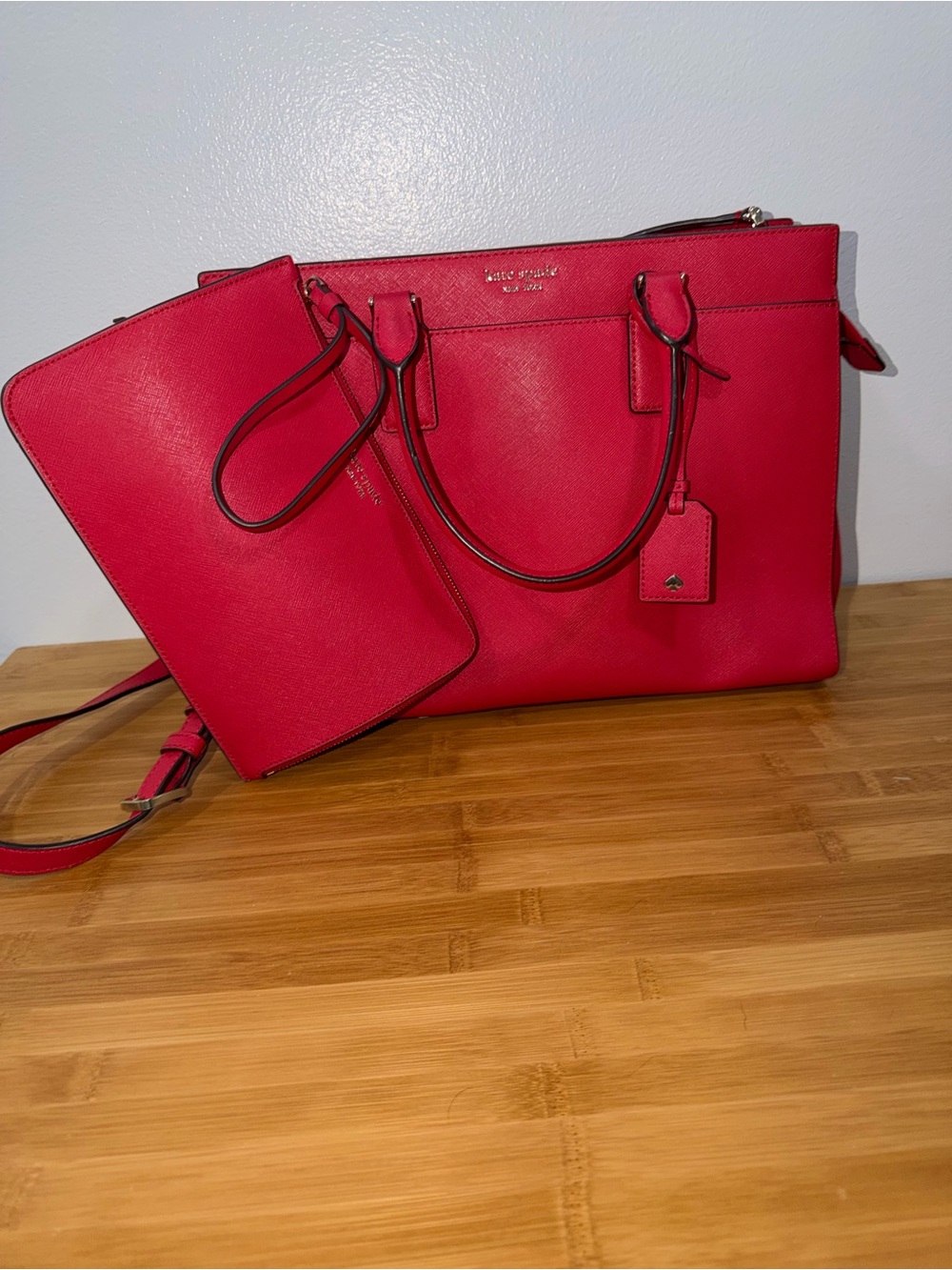 Kate Spade Cameron Red Saffiano Leather Satchel + Matching Wristlet & Dust Bag